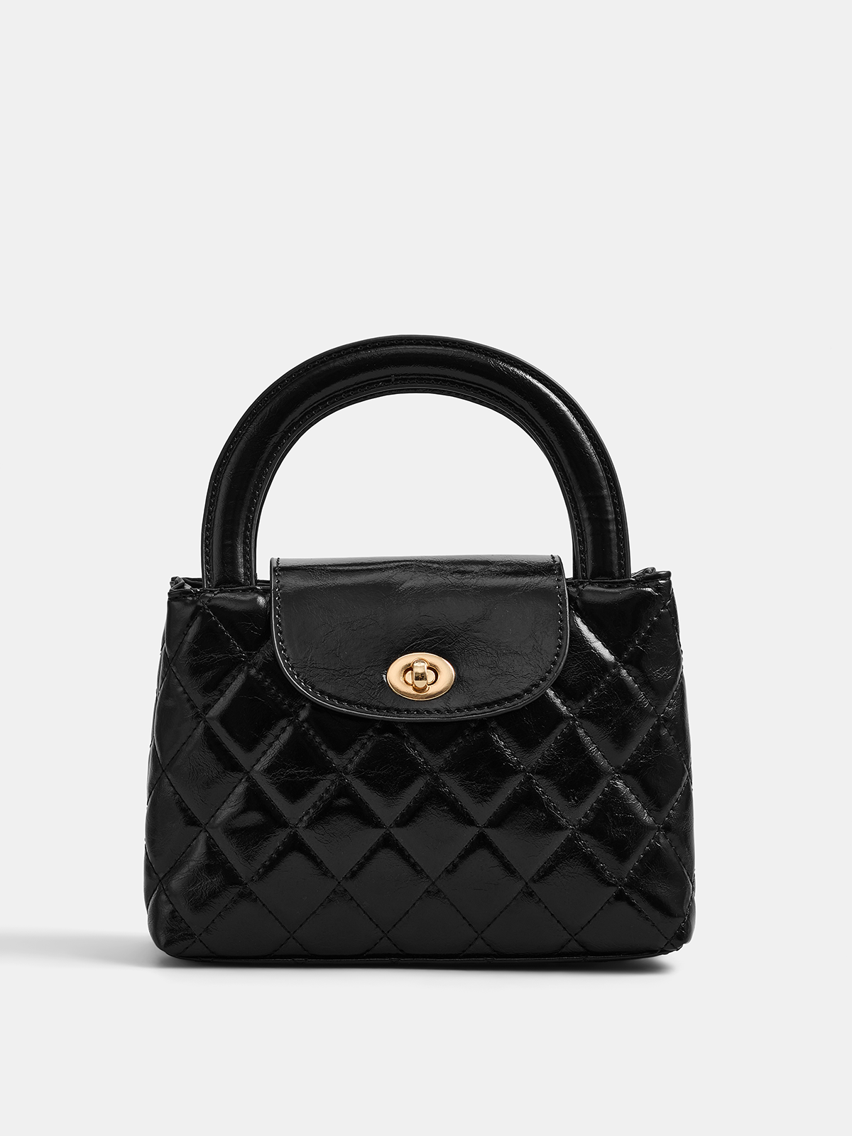 Quilted Turn Lock Top Handle Handbag