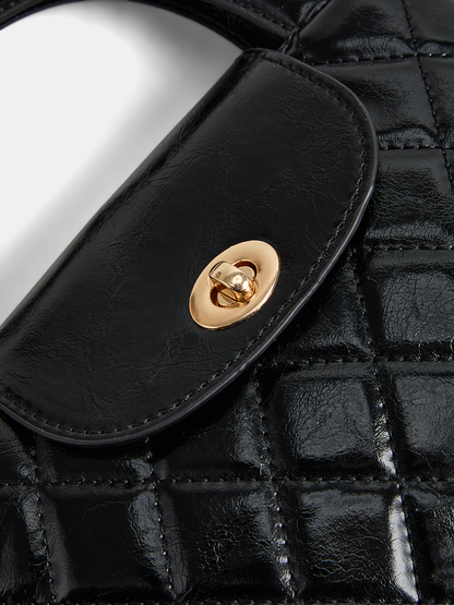 Quilted Turn Lock Top Handle Handbag