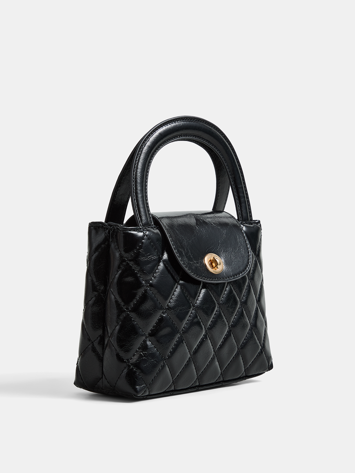 Quilted Turn Lock Top Handle Handbag