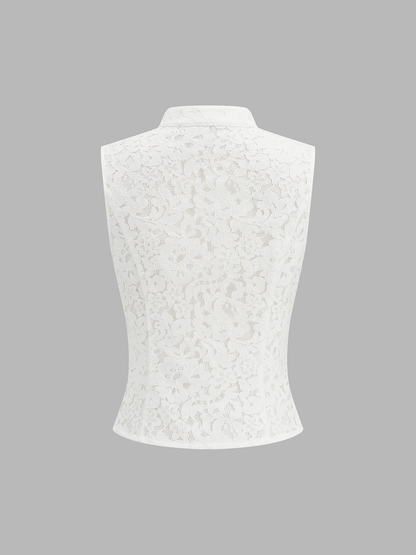 Napoleon Front Zipper Stand Collar Lace Vest