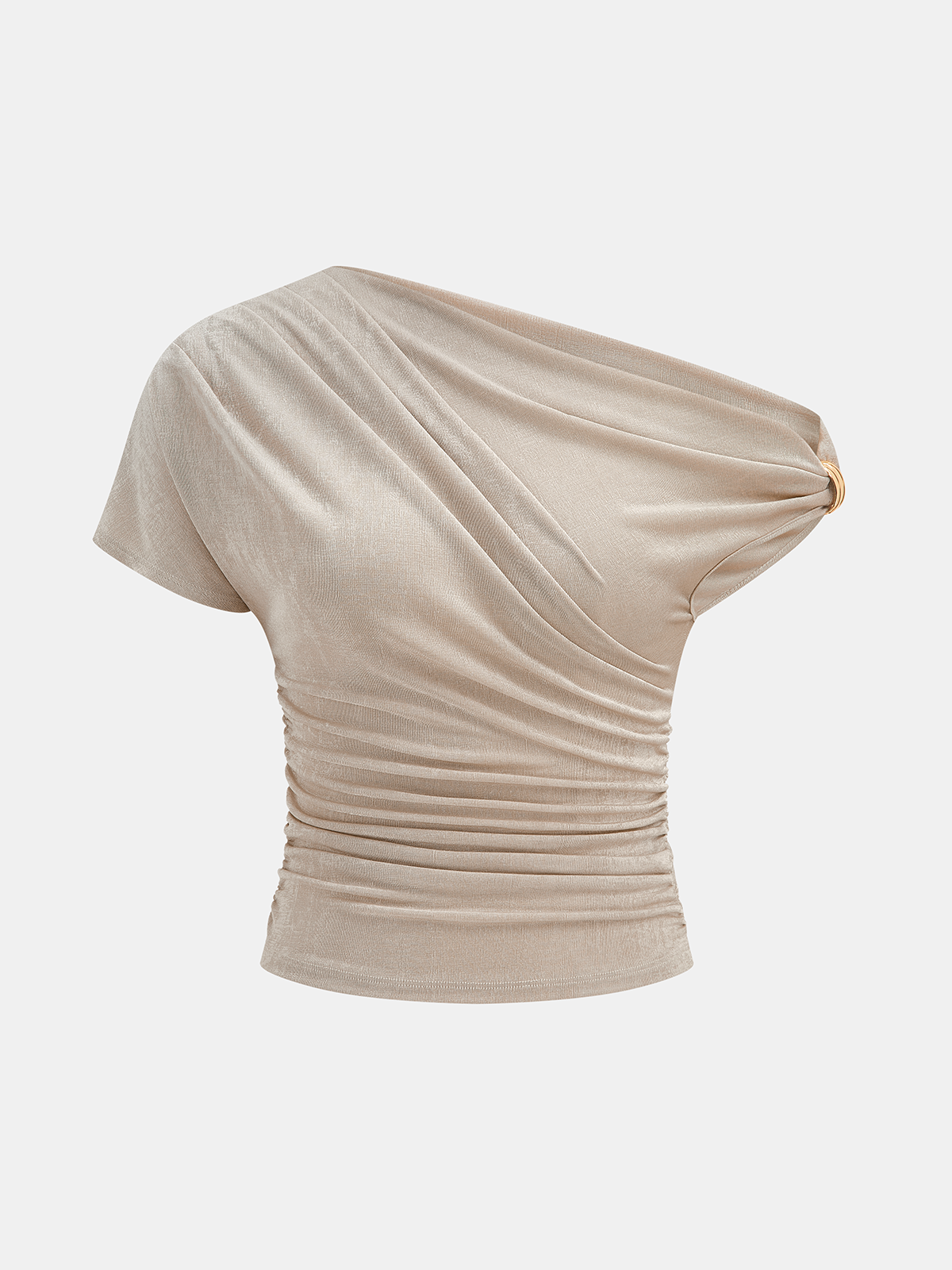 Off-Shoulder Ruched Slinky Knit Top