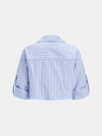 Striped Cropped Shirt & Shorts Set