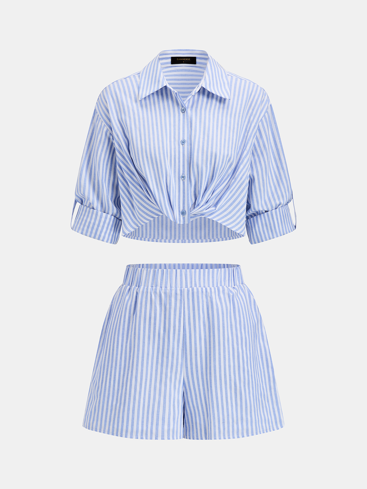 Striped Cropped Shirt & Shorts Set