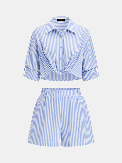 Striped Cropped Shirt & Shorts Set