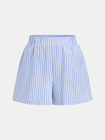 Striped Cropped Shirt & Shorts Set