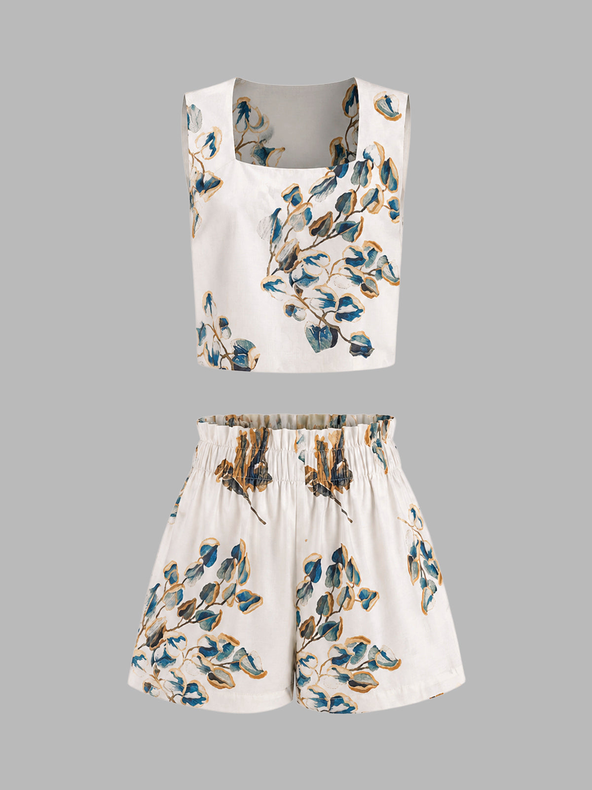 Floral Print Sleeveless Shorts Set