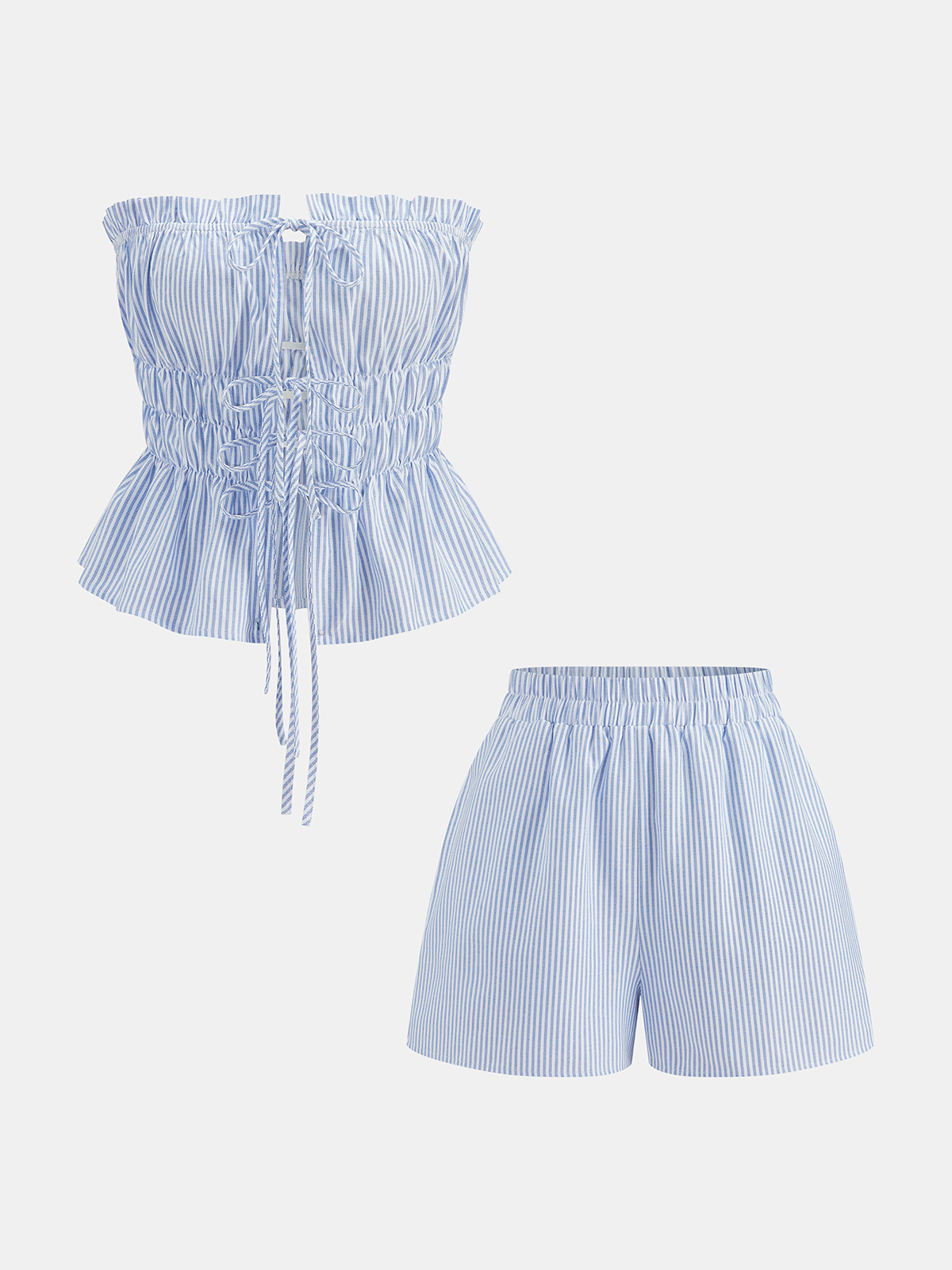Striped Strapless Lace-Up Top & Shorts Set