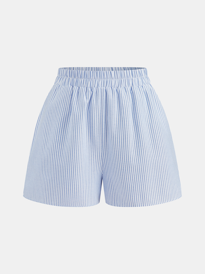 Striped Strapless Lace-Up Top & Shorts Set