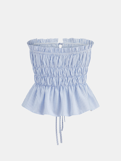 Striped Strapless Lace-Up Top & Shorts Set