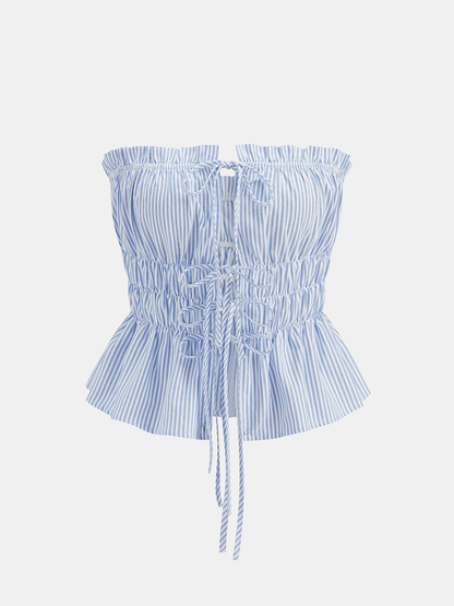 Striped Strapless Lace-Up Top & Shorts Set