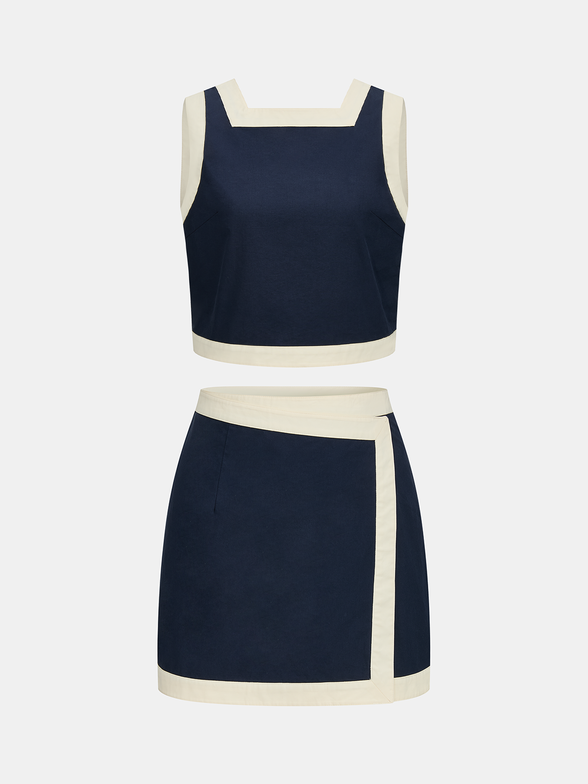 Cotton Contrast Trim Two Piece Skirt Set
