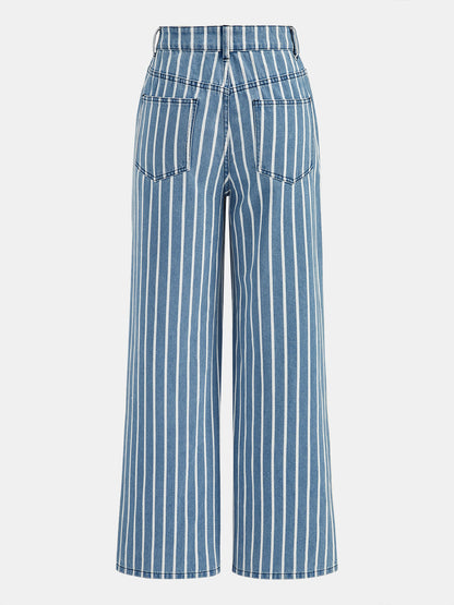 Striped Straight-Leg Denim Pants