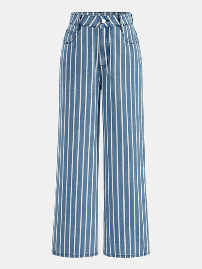 Striped Straight-Leg Denim Pants