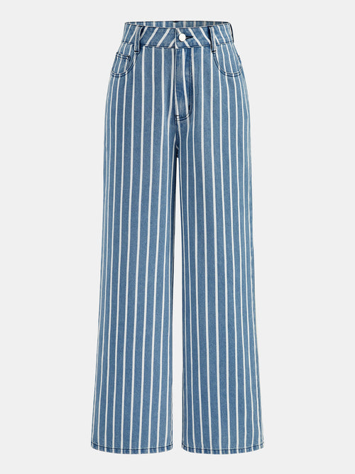 Striped Straight-Leg Denim Pants