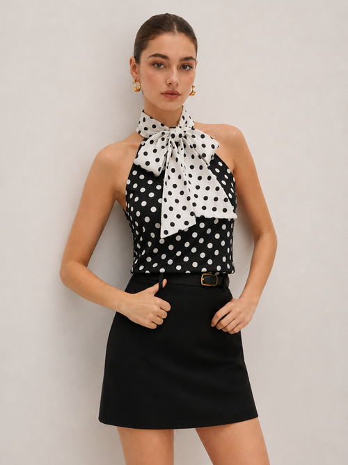 Tie Front Polka Dot Halter Top