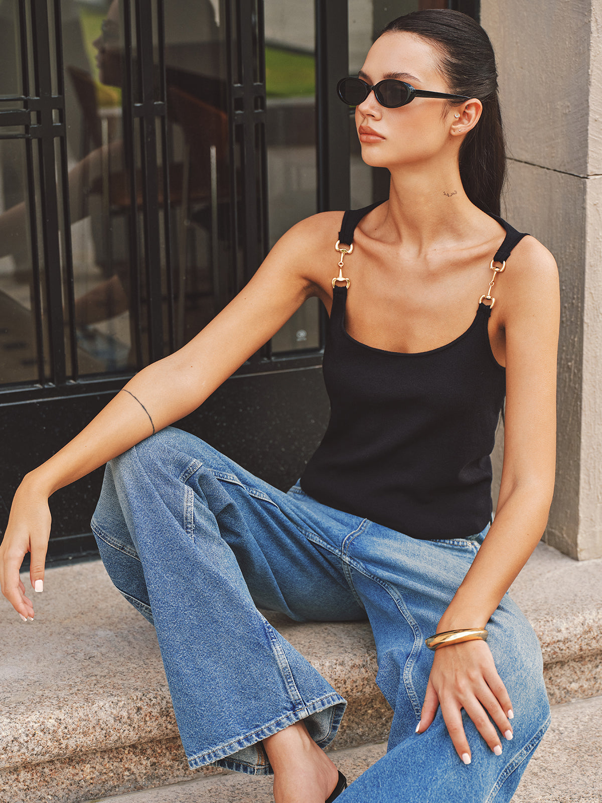 Horsebit Strap Knit Tank Top