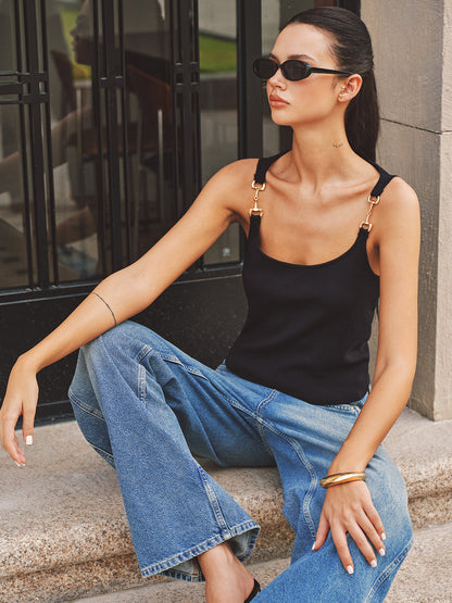 Horsebit Strap Knit Tank Top