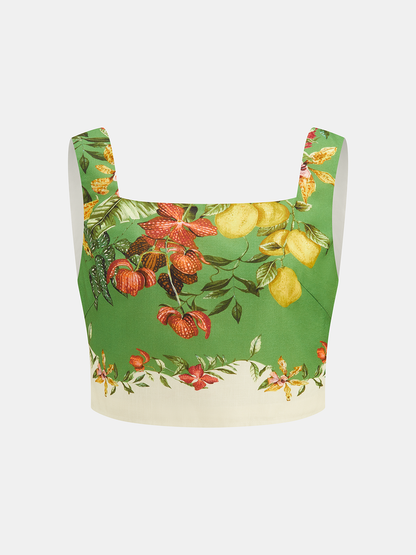 Fruit Floral Print Crop Cami Top & Pants Set