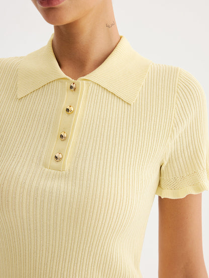 Ruffled Collared Ribbed Knit Top