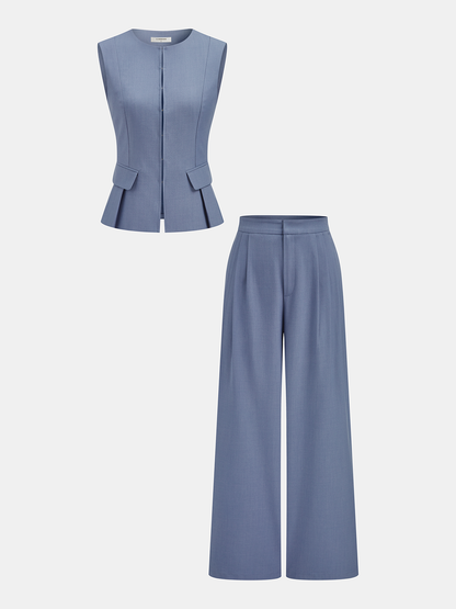 Sleeveless Vest & Wide-Leg Pants Set