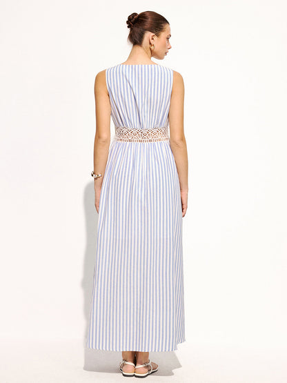 Striped Sleeveless Lace Waist Maxi Dress