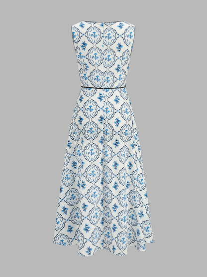 Floral Print Sleeveless A-Line Dress