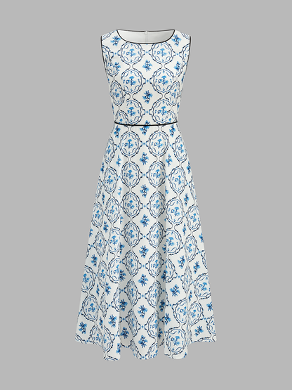 Floral Print Sleeveless A-Line Dress