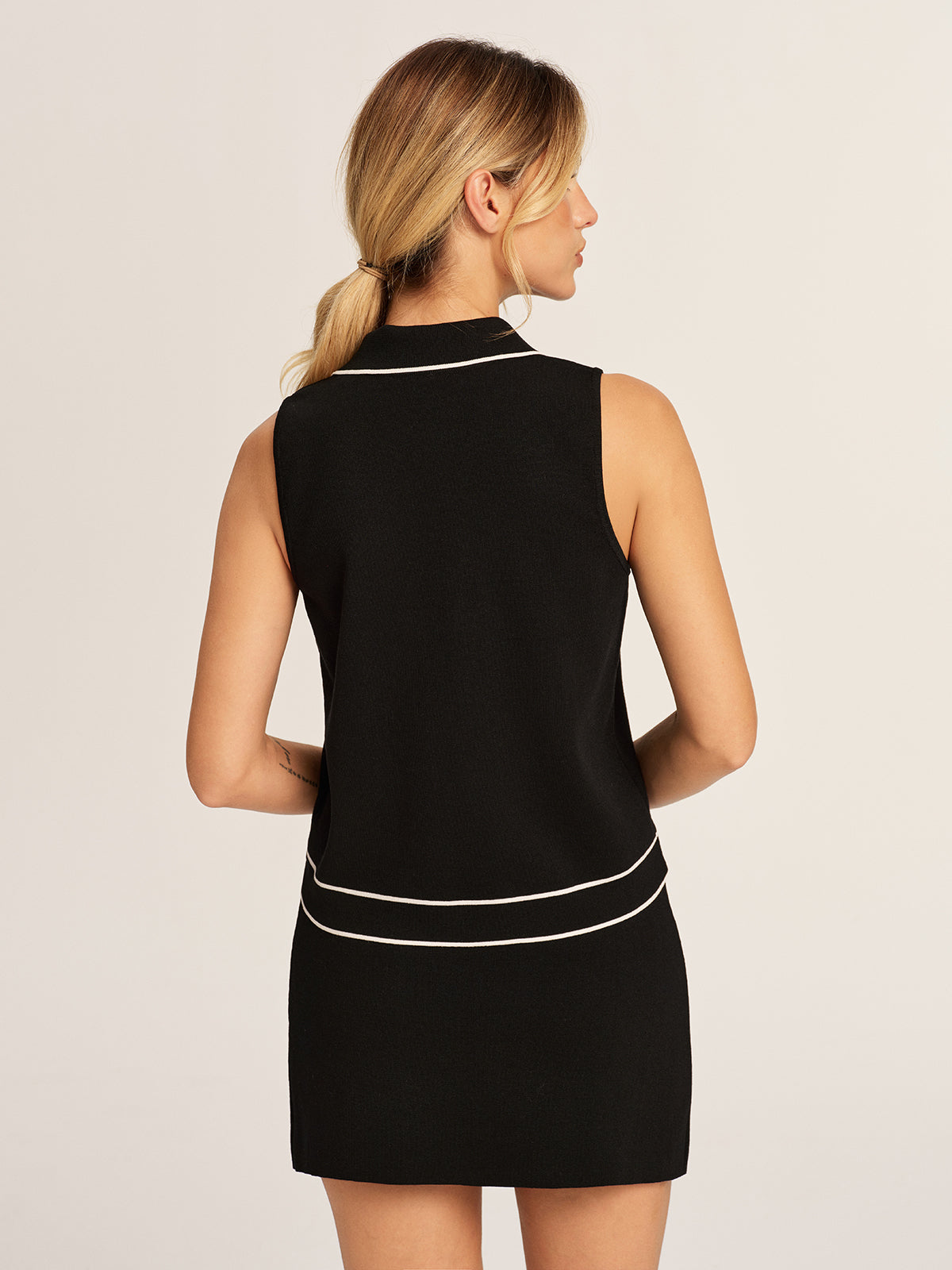 Sleeveless Collared Knit Top & Mini Skirt Set