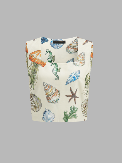 Floral Print Sleeveless Shorts Set