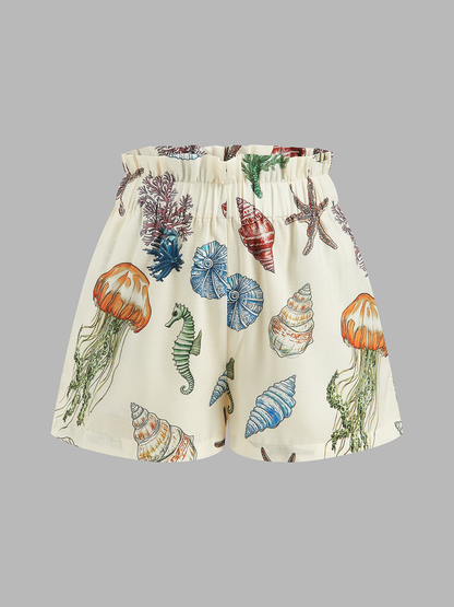 Floral Print Sleeveless Shorts Set