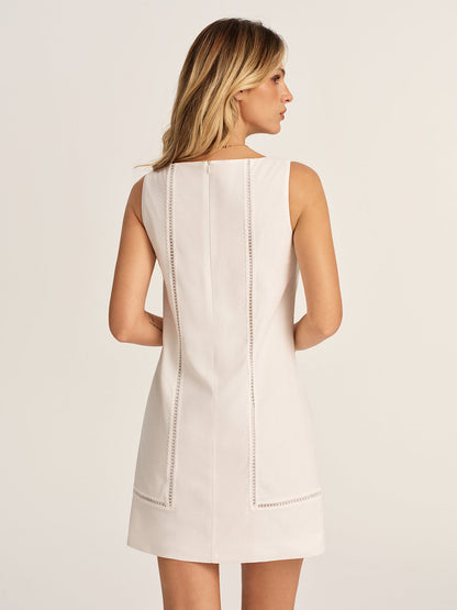 Lace Inset Sleeveless Cotton Linen Shift Dress