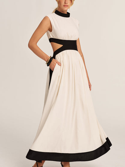Color Block Cutout Pocketed Maxi Dress