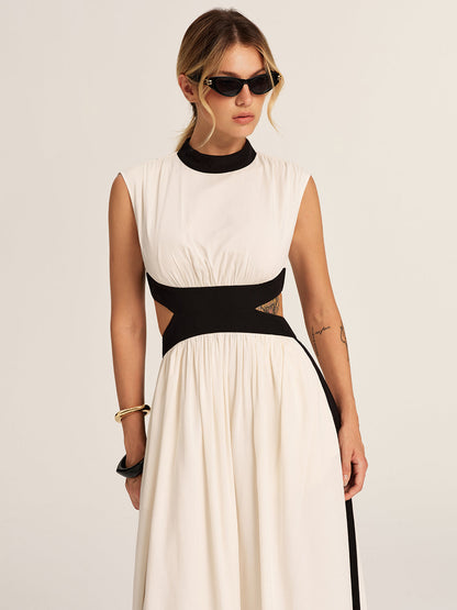 Color Block Cutout Pocketed Maxi Dress
