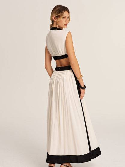 Color Block Cutout Pocketed Maxi Dress