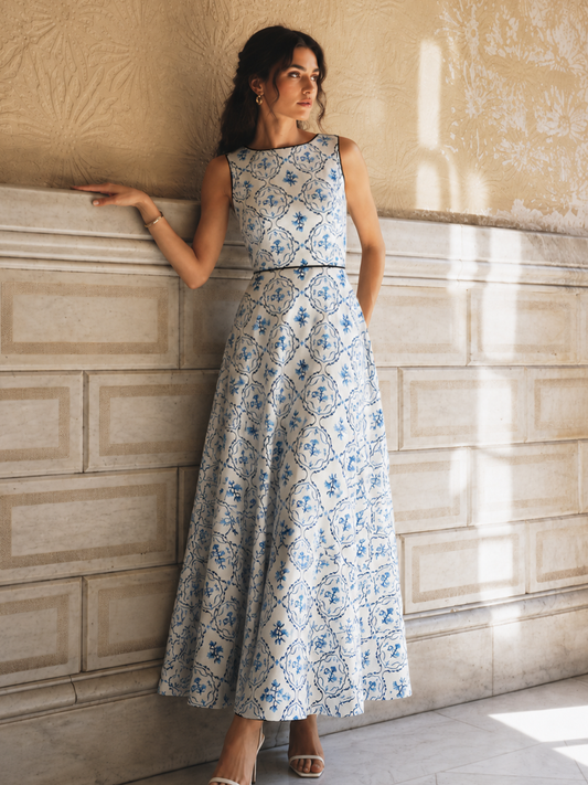 Floral Print Sleeveless A-Line Dress