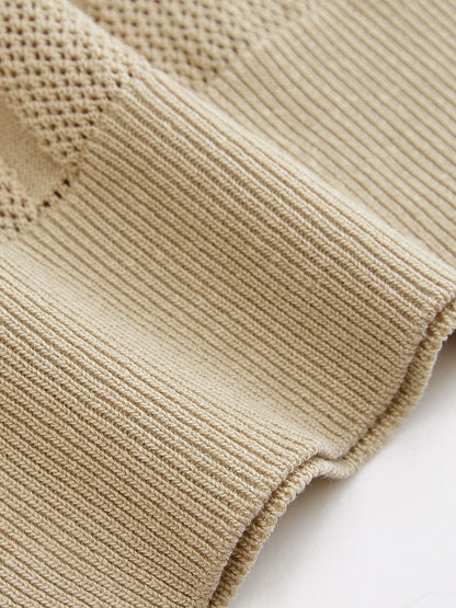 Openwork Jacquard Crew Neck Knit Vest
