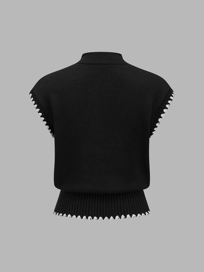 Scallop Trim Keyhole Knit Top