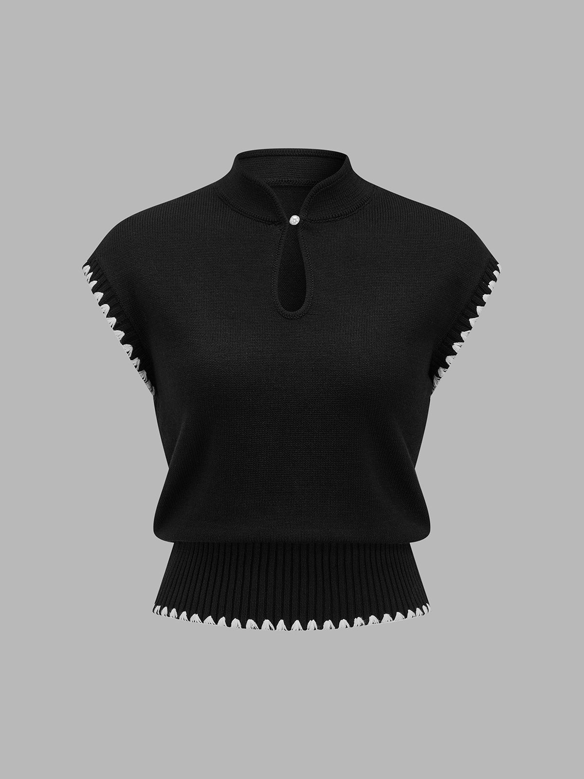 Scallop Trim Keyhole Knit Top