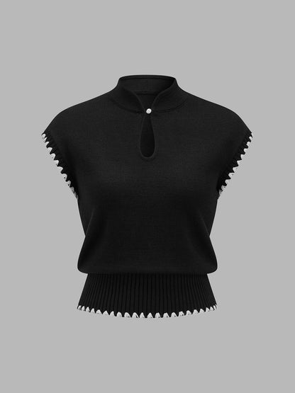 Scallop Trim Keyhole Knit Top