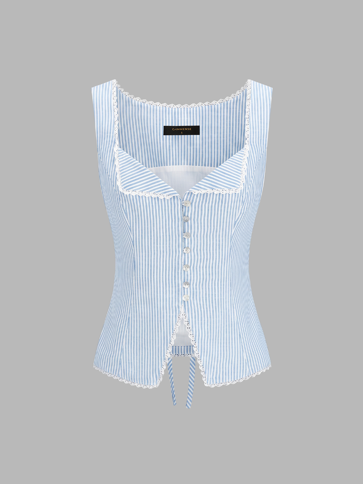 Striped Lace Trim Button-Front Tank Top