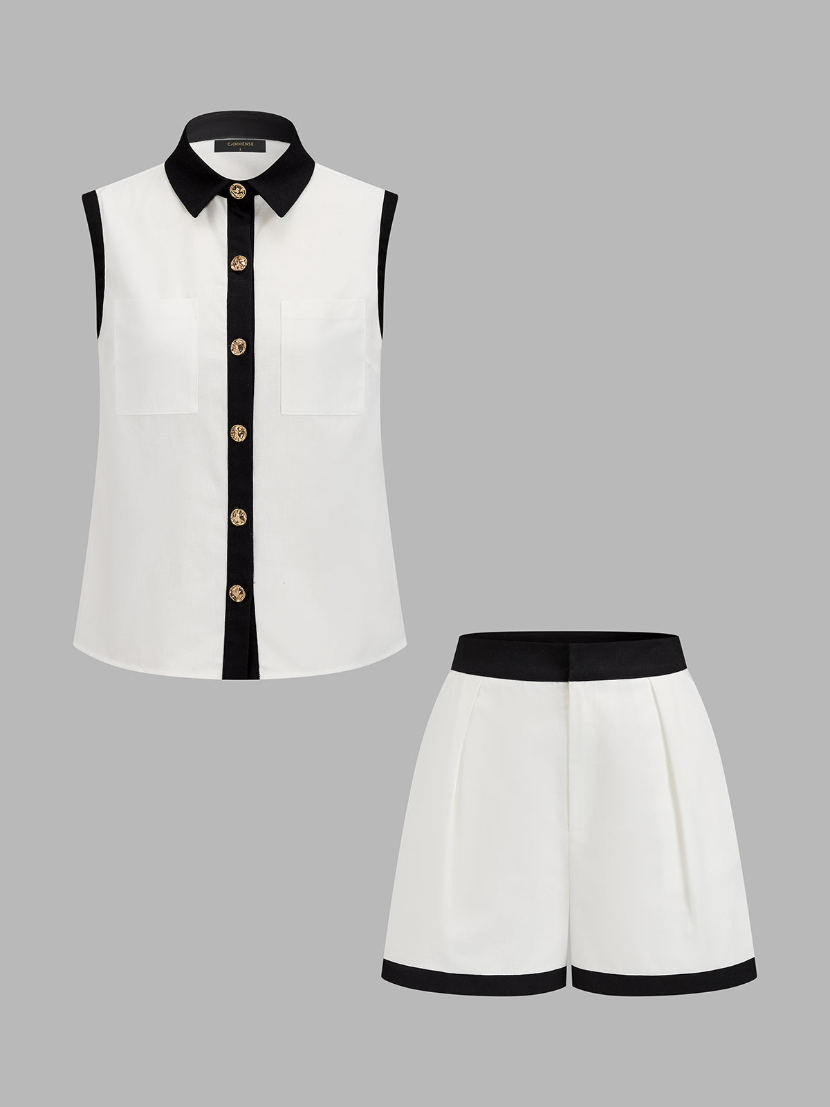 Contrast Trim Sleeveless Shirt & Shorts Set