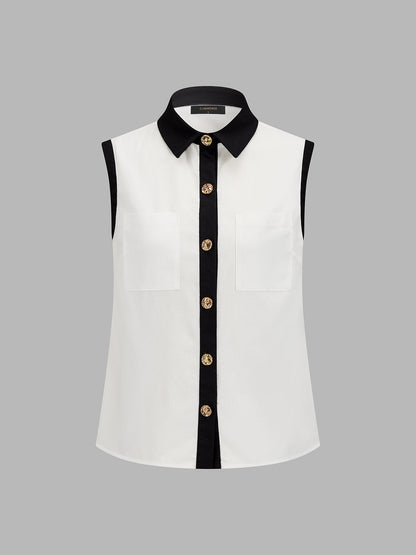 Contrast Trim Sleeveless Shirt & Shorts Set
