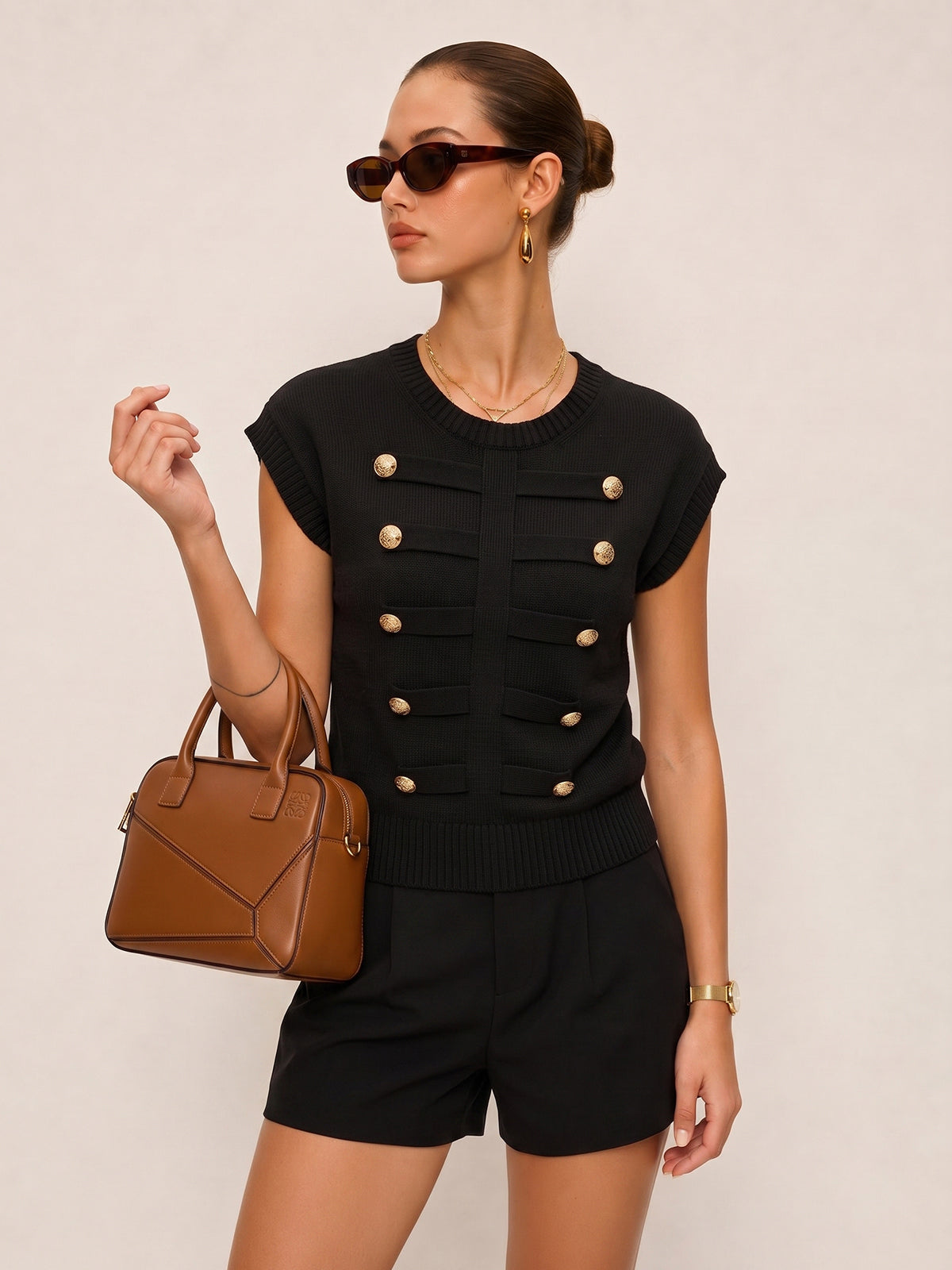 Napoleon Metal Detail Crew Neck Knit Top