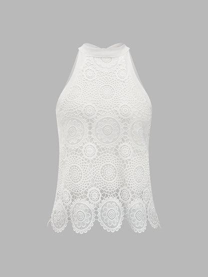 Bow-Back Guipure Lace Sleeveless Top