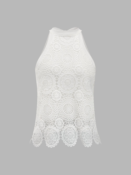 Bow-Back Guipure Lace Sleeveless Top
