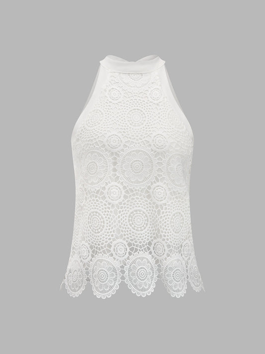 Bow-Back Guipure Lace Sleeveless Top