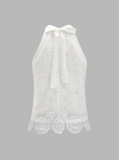 Bow-Back Guipure Lace Sleeveless Top