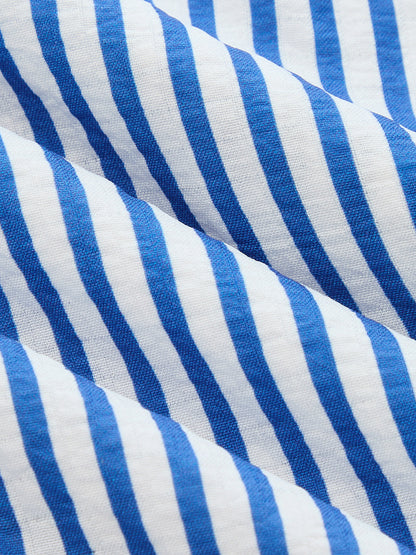 Striped Sleeveless Belted Cotton Shirt Romper