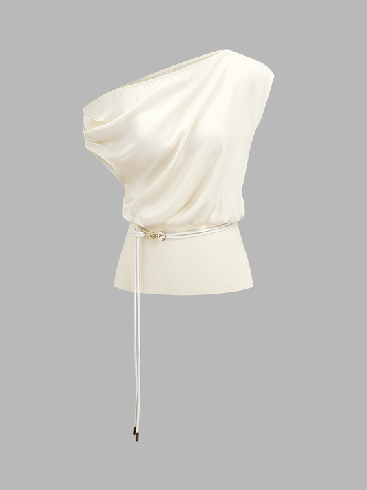 One Shoulder Belted Satin Top