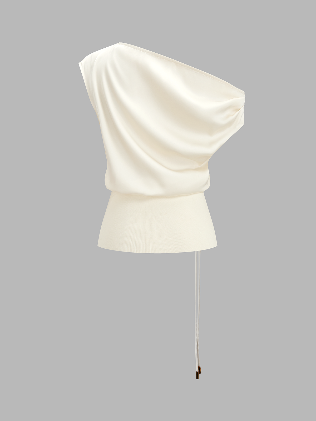One Shoulder Belted Satin Top